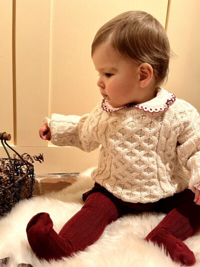 Pull bébé garçon traditionnel – Pure laine mérinos – Ecru