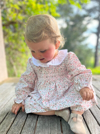 Robe bébé fille à fleurs en coton chaud et bloomer assorti