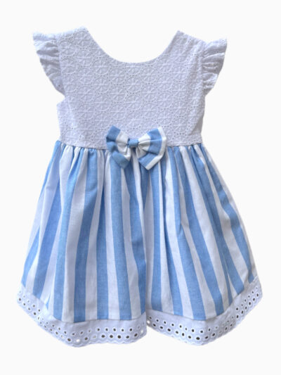 Elegante vestido de rayas – Blanco/azul