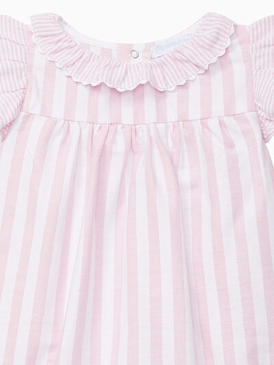 Barboteuse rayée à manches volantées – Rose/blanc