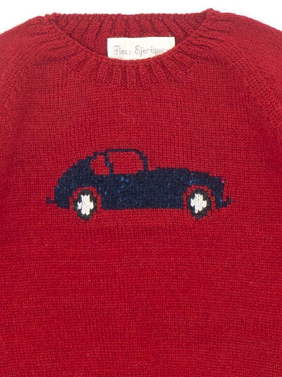 Pull garçon à motif de voiture – Rouge
