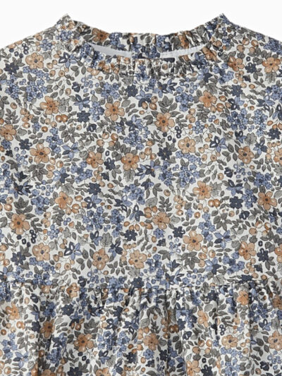 Floral organic cotton dress – Blue/beige