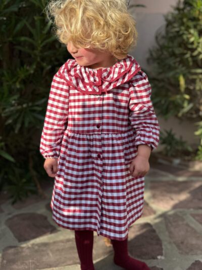 Vestido infantil de niña de cuadros vichy – Burdeos