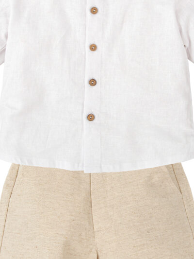 Camisa y pantalón corto de lino y algodón para niño – Beige