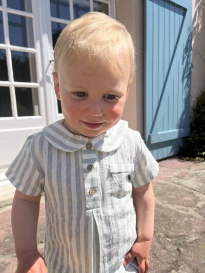 Conjunto de blusa y braga para bebé de algodón y lino – Gris pálido