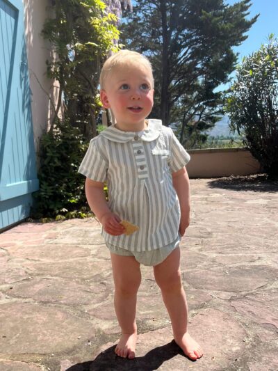 Conjunto de blusa y braga para bebé de algodón y lino – Gris pálido