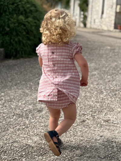 Conjunto para bebé niña, vestido corto de vichy y braga – Rosa