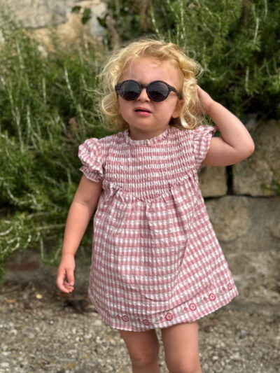 Conjunto para bebé niña, vestido corto de vichy y braga – Rosa