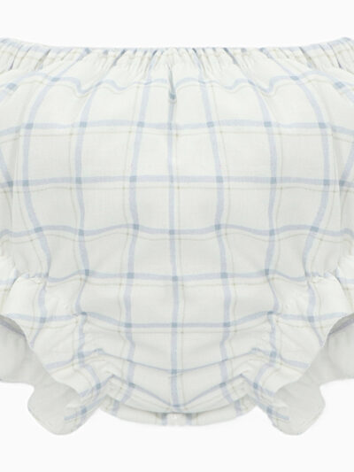 Bloomer bébé fille à carreaux bleu ciel – Blanc