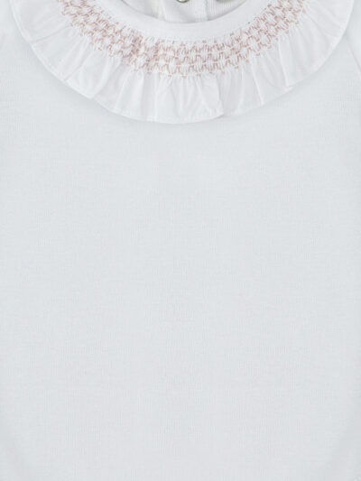 Body de bebé niña de manga corta con cuello smock: blanco