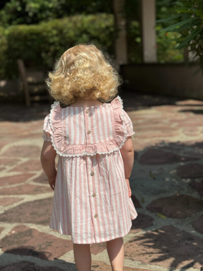 Robe bébé fille rayée – Rose saumon/blanc