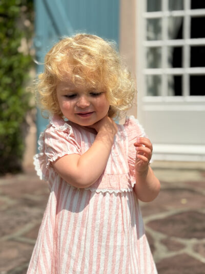 Robe bébé fille rayée – Rose saumon/blanc