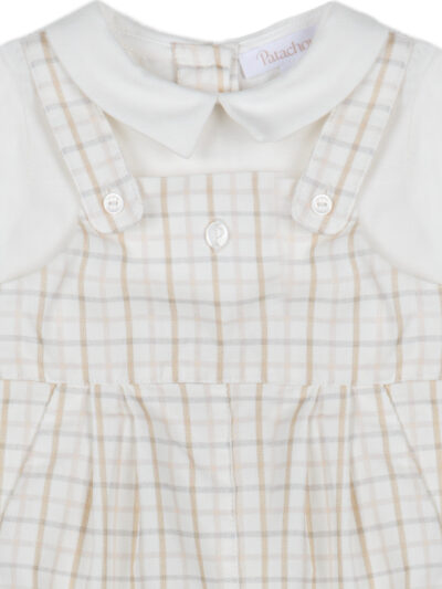 Mono bebé con efecto peto – Blanco/beige