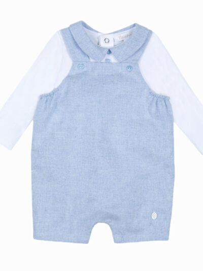 Mono corto para bebé con efecto de peto – Azul