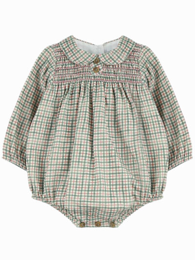 Barboteuse bébé à petits carreaux – Vert/rouge