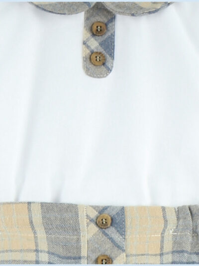 Conjunto bebé niño blusa de cuello redondo y braga – Azul/beige