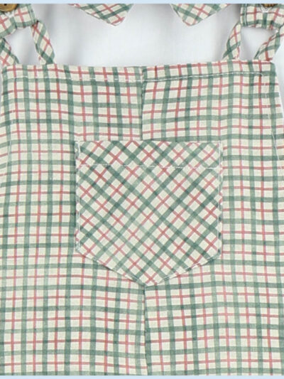 Conjunto de camisa y peto de bebé a cuadros pequeños – Verde/rojo