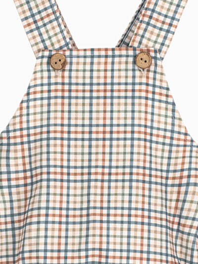 Barboteuse bébé à bretelles et carreaux – Bleu/vert