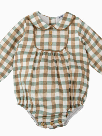 Barboteuse bébé mixte à carreaux – Vert/camel