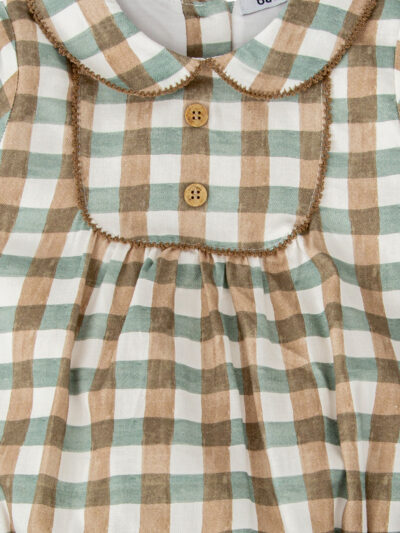 Barboteuse bébé mixte à carreaux – Vert/camel