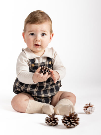 Barboteuse bébé garçon à carreaux – Gris