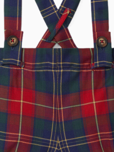 Bloomer bébé garçon écossais à bretelles – Rouge