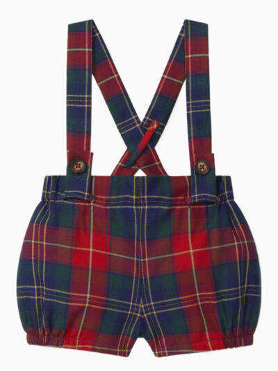 Bloomer bébé garçon écossais à bretelles – Rouge