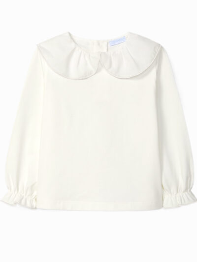 Blouse bébé fille à manche longues en coton – Crème