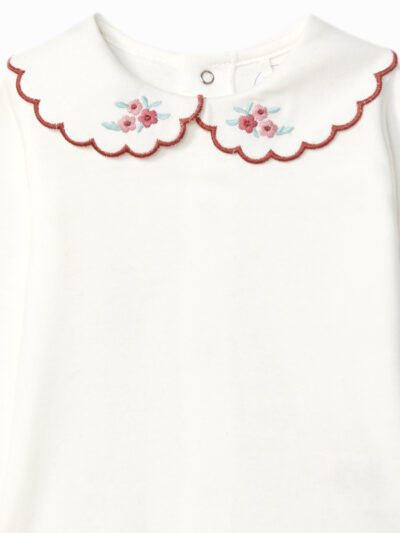 Body de bebé niña con cuello bordado – Blanco