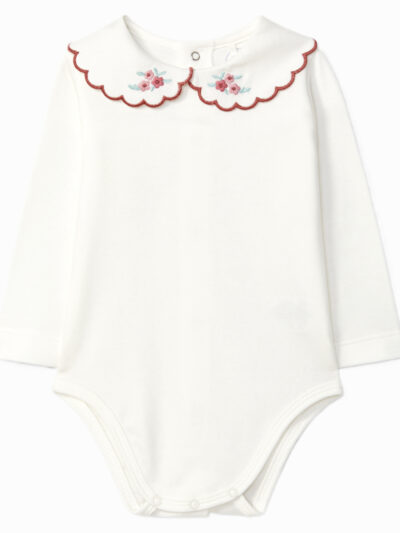 Body de bebé niña con cuello bordado – Blanco