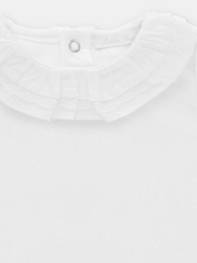 Body para bebé niña con cuello fruncido y encaje – Blanco