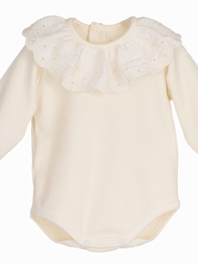 Body de bebé niña con cuello grande bordado – Crudo