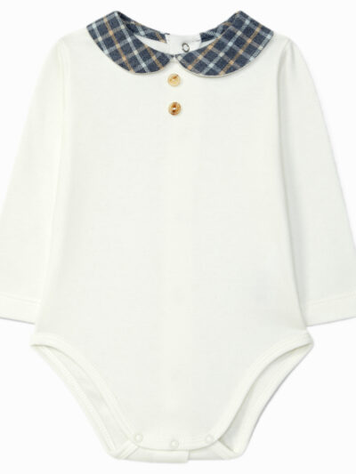 Body de bebé niño con cuello de cuadros – Blanco