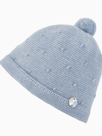 Blue Wool Pompom Newborn Hat