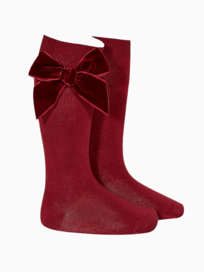 Chaussettes hautes bébé fille à noeud velours – Bordeaux