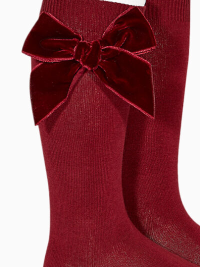 Chaussettes hautes bébé fille à noeud velours – Bordeaux