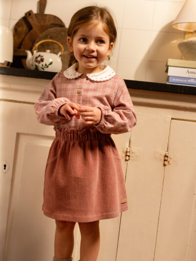 Chemise enfant fille à carreaux et col brodé – Rose
