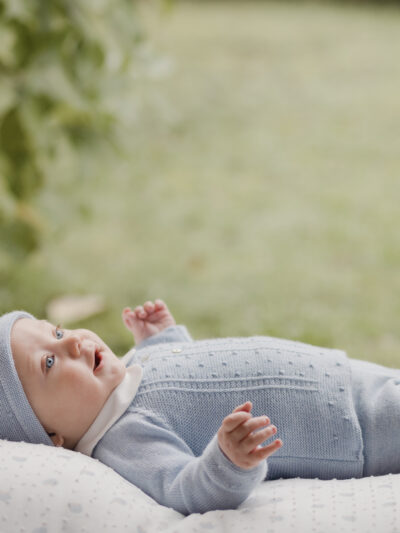 Conjunto de bebé de jersey de lana y pantalón con pies de punto bobo – Azul