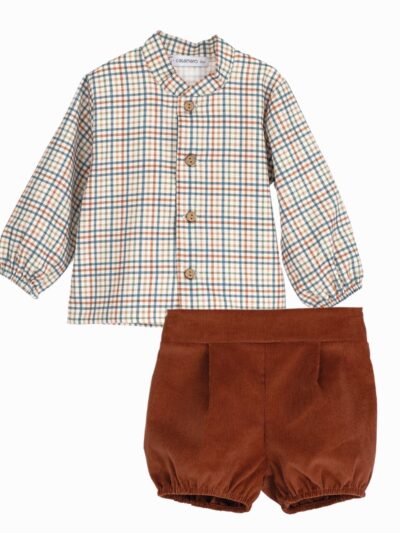 Conjunto para bebé niño camisa de cuadros y bombacho – Marrón