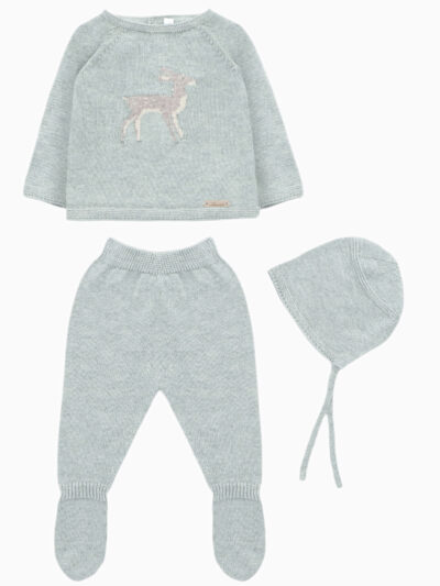 Conjunto para bebé con gorro, diseño de cervatillo – Gris