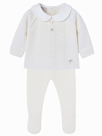 Conjunto de bebé de jersey de lana y pantalón con pies de punto bobo – Crudo