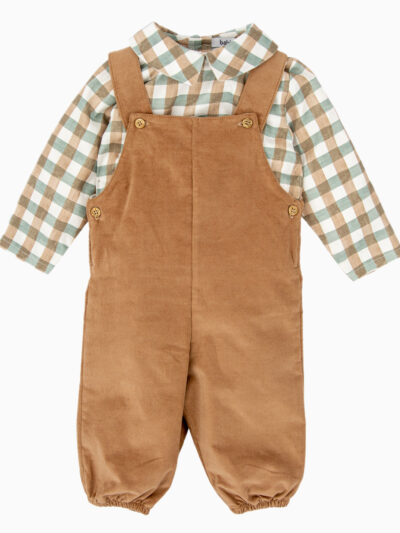 Conjunto de peto y blusa de cuadros – Verde/camel