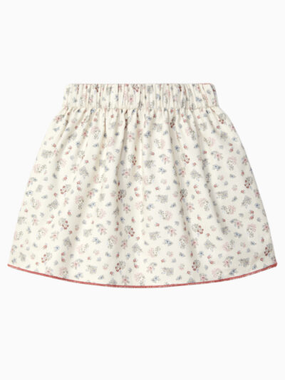Falda reversible para niña con estampado de cuadros vichy y flores – Rosa/crema
