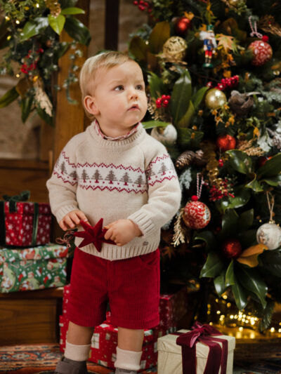 Pull bébé en laine motif sapins – Beige