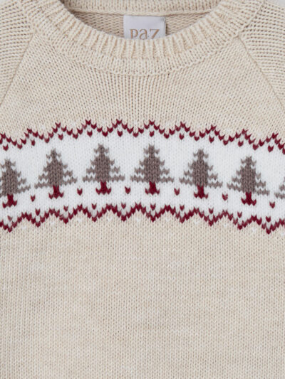 Pull bébé en laine motif sapins – Beige