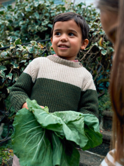 Pull enfant garçon – Vert/beige