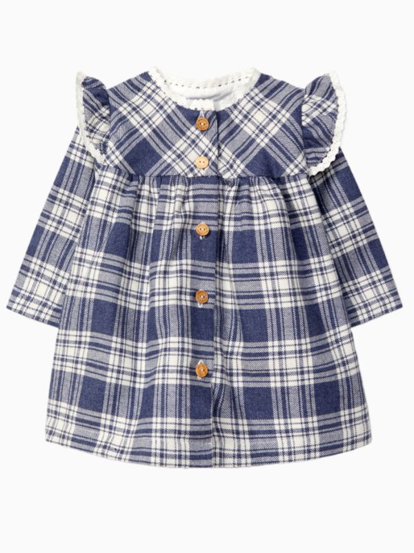 Vestito bambina a quadri grandi blu e bianco