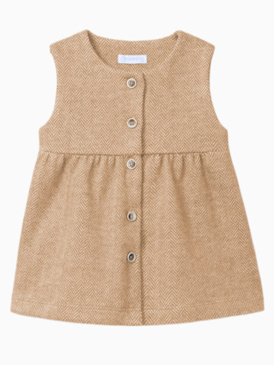 Robe chasuble enfant fille en maille à chevrons – Beige