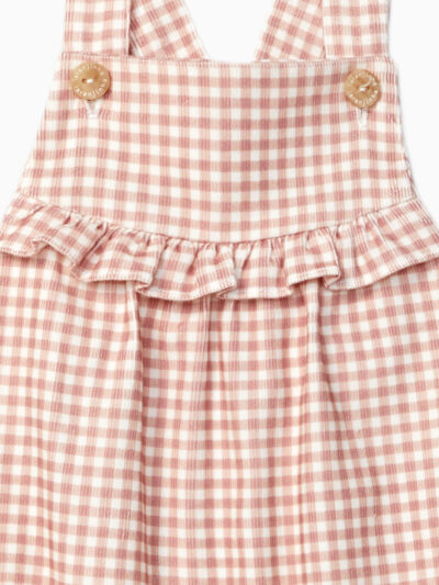 Salopette fille en velours côtelé – Rose/blanc