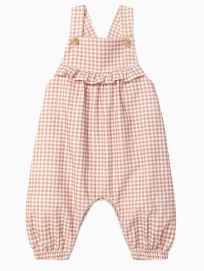 Salopette fille en velours côtelé – Rose/blanc